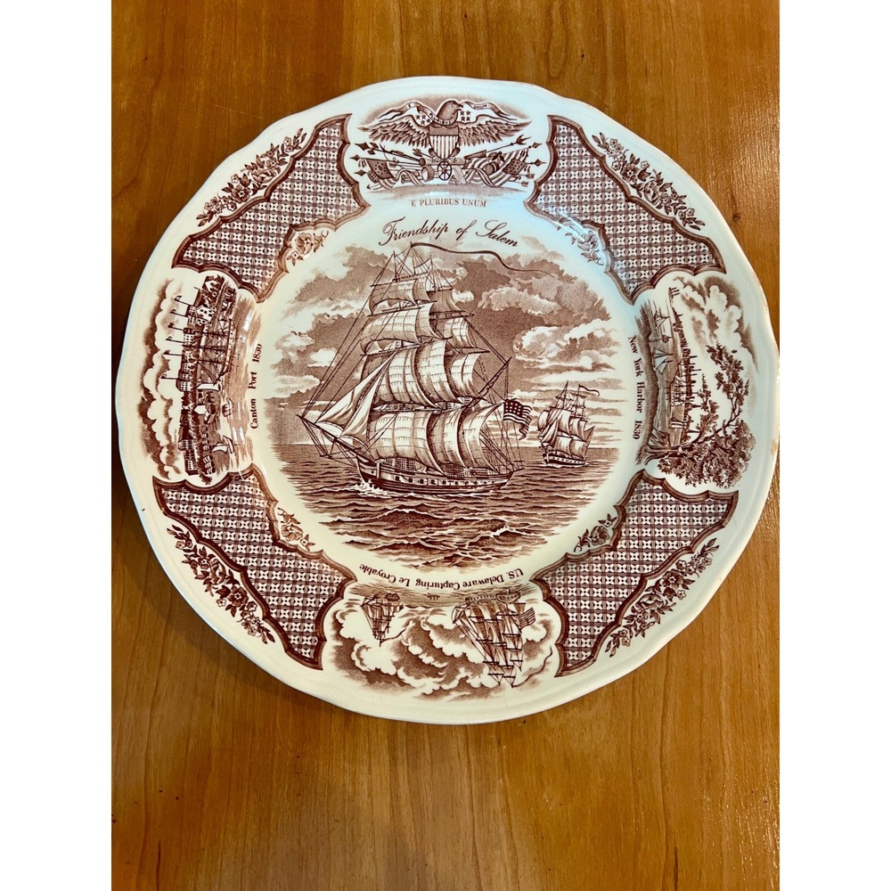 Alfred Meakin Fair Winds Friendship of Salem Brown Transferware Dinner Plate 10"